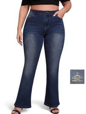 Plus Size Bootcut Jeans High Waisted Stretchy Slimming Denim